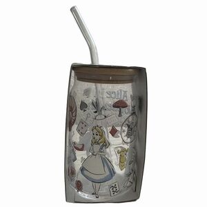 Disney Alice in Wonderland Glass Tumbler with Bamboo Lid and Straw 16 FL. OZ.